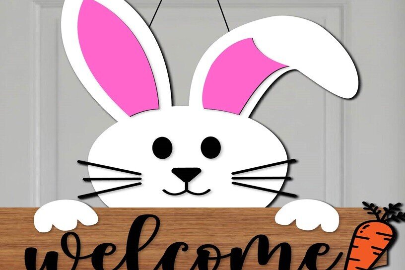 Σετ των 2 Intra απο ξύλο plywood  Χρώμα wenge 3mm-4mm πάχος - Κρεμάστρα πόρτας καλωσορίσματος Easter Bunny PNG Δίασταση 15x15 cm INTRAFABR-122664453