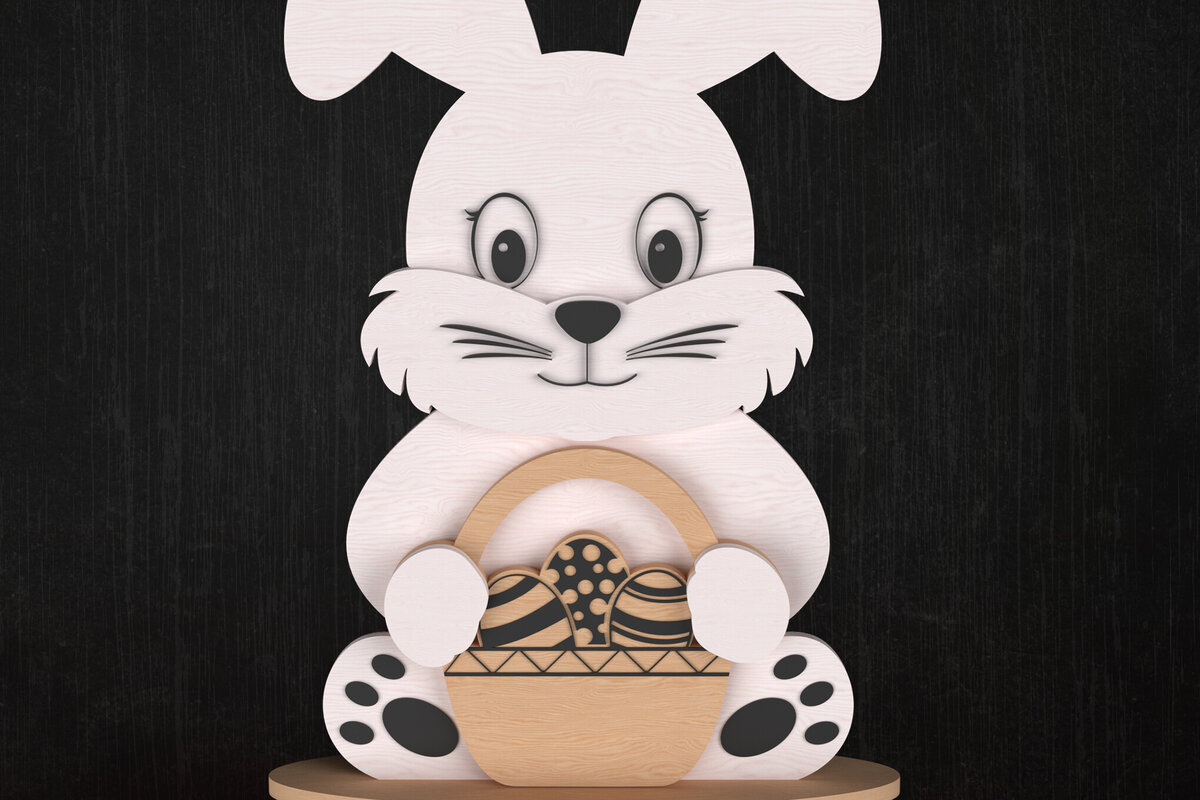 Σετ των 2 Intra απο ξύλο plywood  Χρώμα wenge 3mm-4mm πάχος - Πασχαλινό λαγουδάκι με καλάθι κοπής με λέιζερ Δίασταση 6x6 cm INTRAFABR-122664015