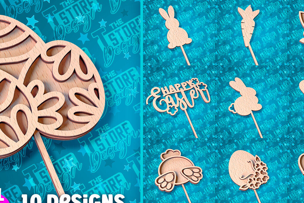 Σετ των 2 Intra απο ξύλο plywood  Χρώμα wenge 3mm-4mm πάχος - Πασχαλινό κέικ Topper | CNC Δίασταση 15x15 cm INTRAFABR-91794586