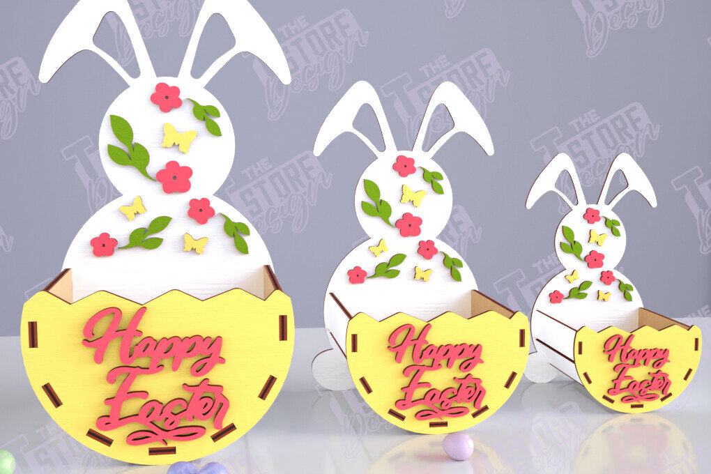 Σετ των 2 Intra απο ξύλο plywood  Χρώμα wenge 3mm-4mm πάχος - Πασχαλινό καλάθι με καραμέλες | Αυγοθήκη | Λαγουδάκι Δίασταση 15x15 cm INTRAFABR-116646574