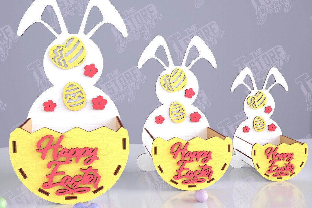 Σετ των 2 Intra απο ξύλο plywood  Χρώμα wenge 3mm-4mm πάχος - Πασχαλινό καλάθι με καραμέλες | Αυγοθήκη | Λαγουδάκι Δίασταση 15x15 cm INTRAFABR-119715379