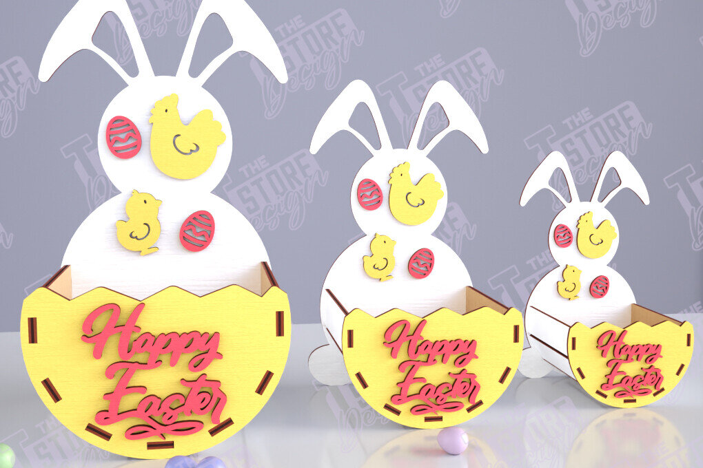 Σετ των 2 Intra απο ξύλο plywood  Χρώμα wenge 3mm-4mm πάχος - Πασχαλινό καλάθι με καραμέλες | Αυγοθήκη | Λαγουδάκι Δίασταση 15x15 cm INTRAFABR-119715449