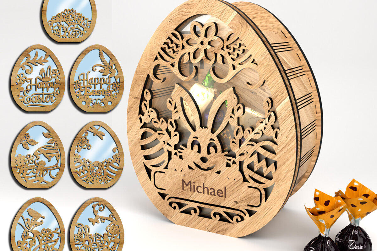 Σετ των 2 Intra απο ξύλο plywood  Χρώμα wenge 3mm-4mm πάχος - Σετ Πασχαλινές θήκες για καραμέλα Δίασταση 5x5 cm INTRAFABR-42124487