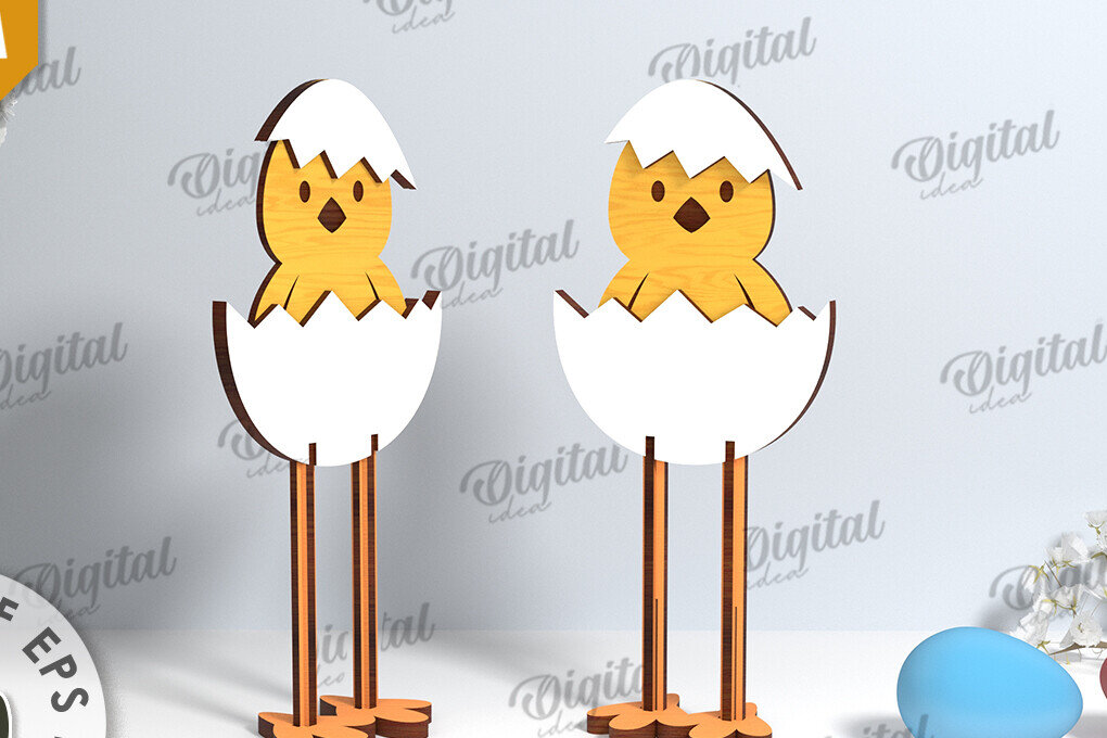 Σετ των 2 Intra απο ξύλο plywood  Χρώμα wenge 3mm-4mm πάχος - Πασχαλινό κοτόπουλο LaserCut. Πασχαλινός χαρακτήρας Δίασταση 15x15 cm INTRAFABR-94074127