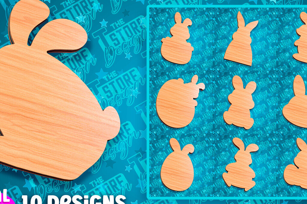 Σετ των 2 Intra απο ξύλο plywood  Χρώμα wenge 3mm-4mm πάχος - Πασχαλινές σανίδες κοπής | Κόψιμο με λέιζερ λαγουδάκι Δίασταση 15x15 cm INTRAFABR-124769118