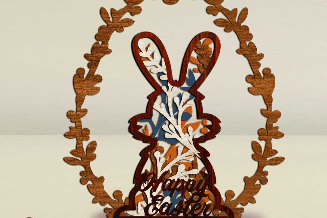 Σετ των 2 Intra απο ξύλο plywood  Χρώμα wenge 3mm-4mm πάχος - Πασχαλινό διακοσμητικό πρότυπο χειροτεχνίας κουνελιών Δίασταση 7x8 cm INTRAFABR-39182499