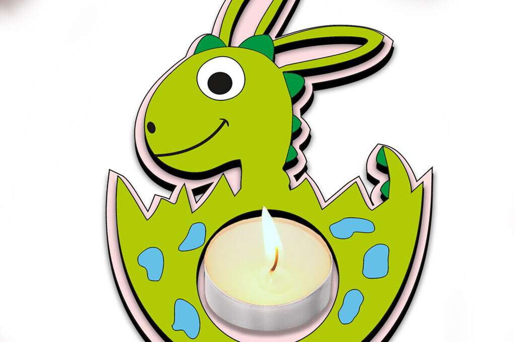 Σετ των 2 Intra απο ξύλο plywood  Χρώμα wenge 3mm-4mm πάχος - Κηροπήγιο τσαγιού Easter Dino Egg Δίασταση 15x15 cm INTRAFABR-36576510