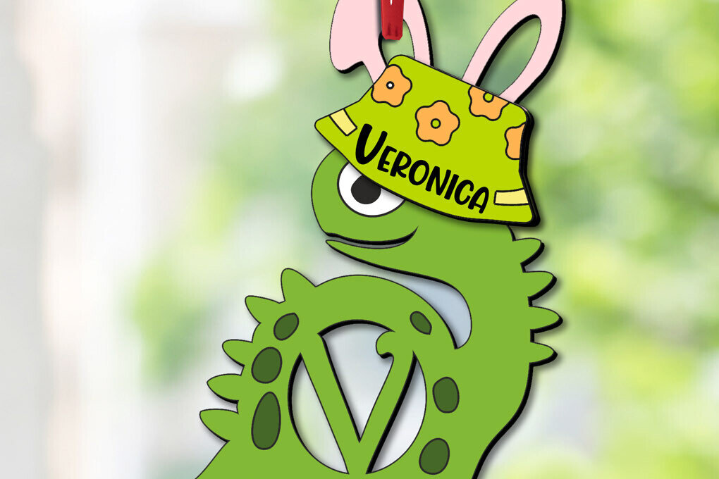 Σετ των 2 Intra απο ξύλο plywood  Χρώμα wenge 3mm-4mm πάχος - Πασχαλινό Dino Letter V Στολίδι Κρεμάστρα Δίασταση 6x6 cm INTRAFABR-78634040