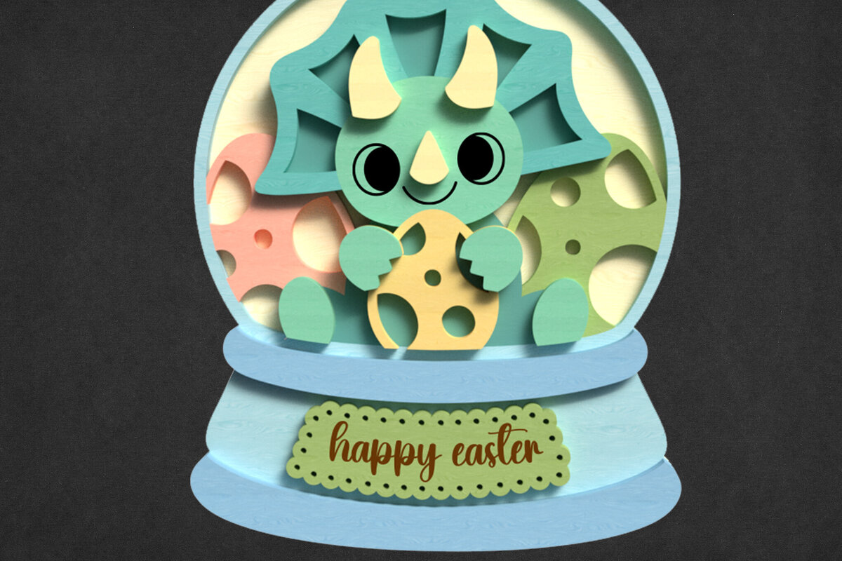 Σετ των 2 Intra απο ξύλο plywood  Χρώμα wenge 3mm-4mm πάχος - Easter Dinosaur Snow Globe Δίασταση 15x15 cm INTRAFABR-37161741