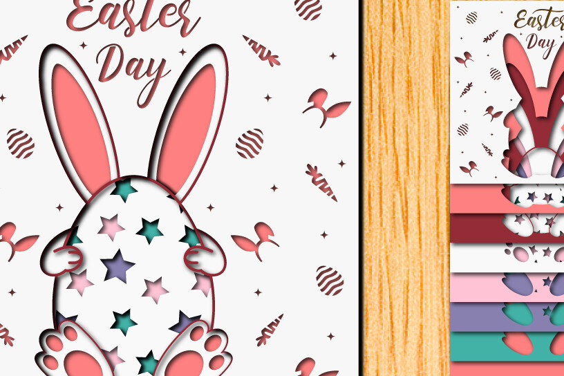 Σετ των 2 Intra απο ξύλο plywood  Χρώμα wenge 3mm-4mm πάχος - Πασχαλινό αυγό 3D Χαρτί κοπής Πολυστρωματικό Δίασταση 15x15 cm INTRAFABR-102842753