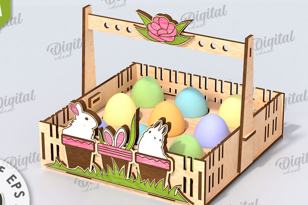 Σετ των 2 Intra απο ξύλο plywood  Χρώμα wenge 3mm-4mm πάχος - Πασχαλινό καλάθι με λέιζερ κοπή. Αυγοθήκη Δίασταση 15x15 cm INTRAFABR-46039861