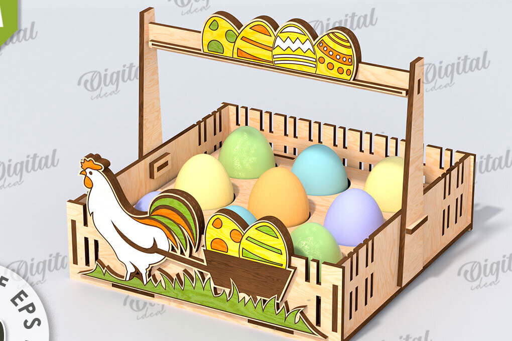 Σετ των 2 Intra απο ξύλο plywood  Χρώμα wenge 3mm-4mm πάχος - Πασχαλινό καλάθι με λέιζερ κοπή. Αυγοθήκη Δίασταση 15x15 cm INTRAFABR-46039805