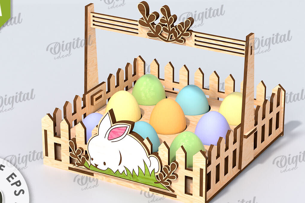 Σετ των 2 Intra απο ξύλο plywood  Χρώμα wenge 3mm-4mm πάχος - Πασχαλινό καλάθι με λέιζερ κοπή. Αυγοθήκη Δίασταση 15x15 cm INTRAFABR-34017687