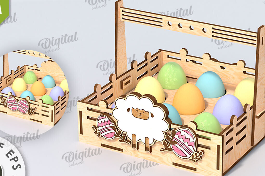 Σετ των 2 Intra απο ξύλο plywood  Χρώμα wenge 3mm-4mm πάχος - Πασχαλινό καλάθι με λέιζερ κοπή. Αυγοθήκη Δίασταση 15x15 cm INTRAFABR-98980507