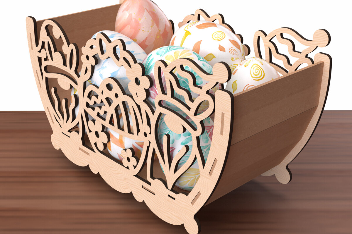 Σετ των 2 Intra απο ξύλο plywood  Χρώμα wenge 3mm-4mm πάχος - Πασχαλινό καλάθι με αυγά με λέιζερ Δίασταση 20x20 cm INTRAFABR-88219018