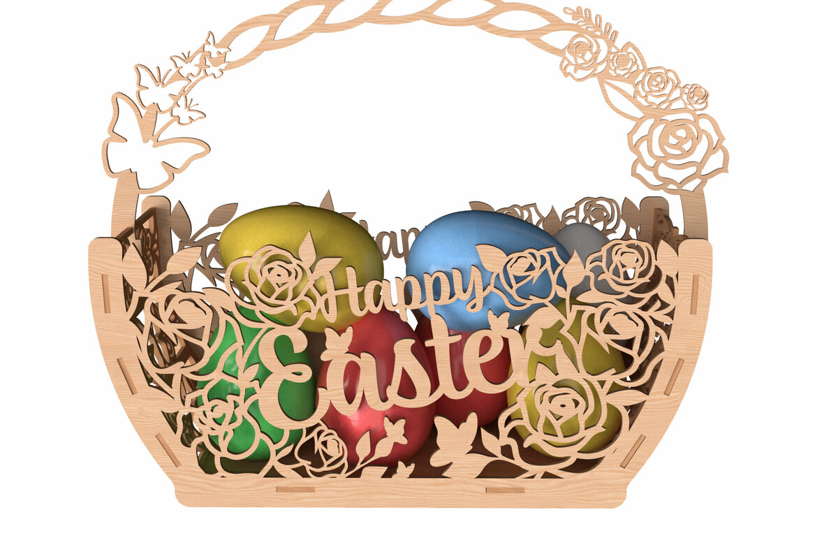 Σετ των 2 Intra απο ξύλο plywood  Χρώμα wenge 3mm-4mm πάχος - Πασχαλινό καλάθι αυγών με τριαντάφυλλα Δίασταση 6x6 cm INTRAFABR-90038565