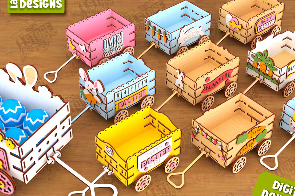 Σετ των 2 Intra απο ξύλο plywood  Χρώμα wenge 3mm-4mm πάχος - Πασχαλινό καρότσι με αυγά | Πασχαλινή αυγοθήκη Δίασταση 15x15 cm INTRAFABR-122074040