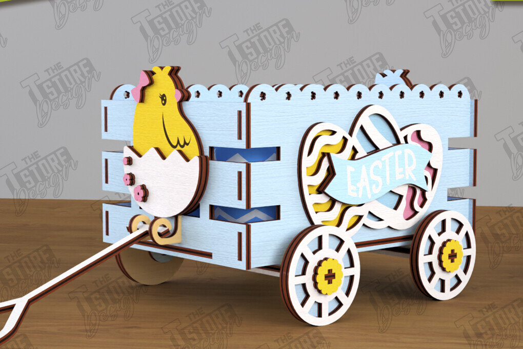 Σετ των 2 Intra απο ξύλο plywood  Χρώμα wenge 3mm-4mm πάχος - Πασχαλινό καρότσι με αυγά | Πασχαλινή Αυγοθήκη |CNC Δίασταση 15x15 cm INTRAFABR-122074051