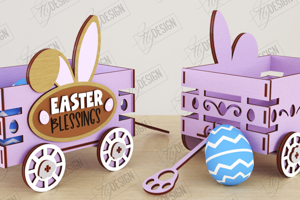 Σετ των 2 Intra απο ξύλο plywood  Χρώμα wenge 3mm-4mm πάχος - Πασχαλινό καρότσι με αυγά | Πασχαλινή Αυγοθήκη |CNC Δίασταση 15x15 cm INTRAFABR-122074082