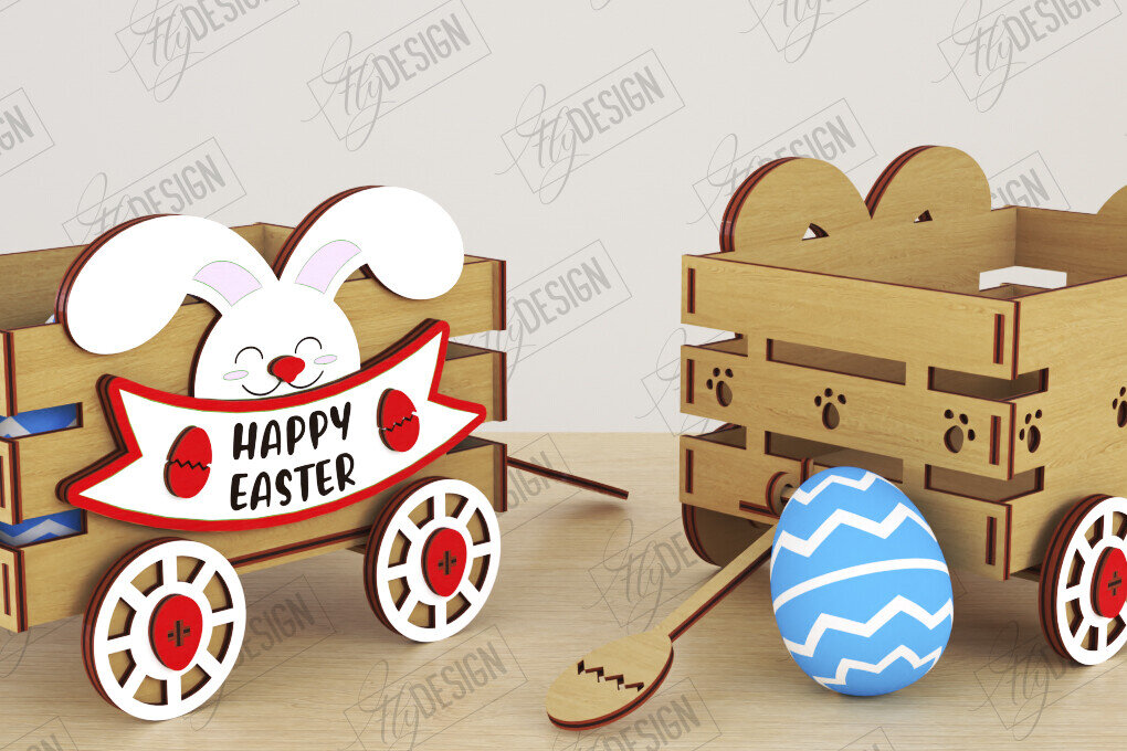 Σετ των 2 Intra απο ξύλο plywood  Χρώμα wenge 3mm-4mm πάχος - Πασχαλινό καρότσι με αυγά | Πασχαλινή Αυγοθήκη |CNC Δίασταση 15x15 cm INTRAFABR-122073725