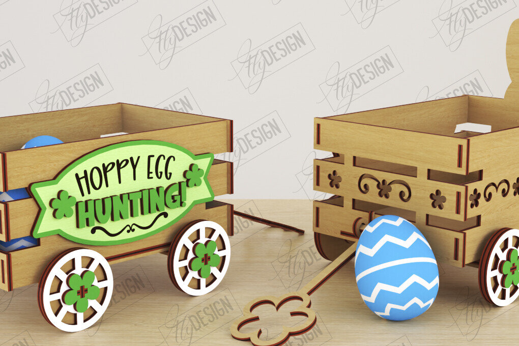 Σετ των 2 Intra απο ξύλο plywood  Χρώμα wenge 3mm-4mm πάχος - Πασχαλινό καρότσι με αυγά | Πασχαλινή Αυγοθήκη |CNC Δίασταση 15x15 cm INTRAFABR-122073744