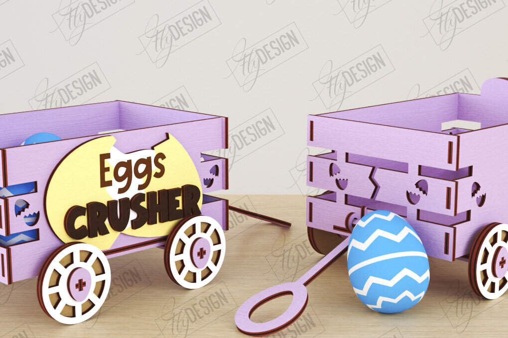 Σετ των 2 Intra απο ξύλο plywood  Χρώμα wenge 3mm-4mm πάχος - Πασχαλινό καρότσι με αυγά | Πασχαλινή Αυγοθήκη |CNC Δίασταση 15x15 cm INTRAFABR-122073774