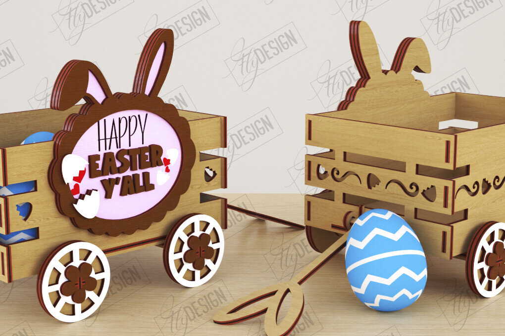 Σετ των 2 Intra απο ξύλο plywood  Χρώμα wenge 3mm-4mm πάχος - Πασχαλινό καρότσι με αυγά | Πασχαλινή Αυγοθήκη |CNC Δίασταση 15x15 cm INTRAFABR-122073785