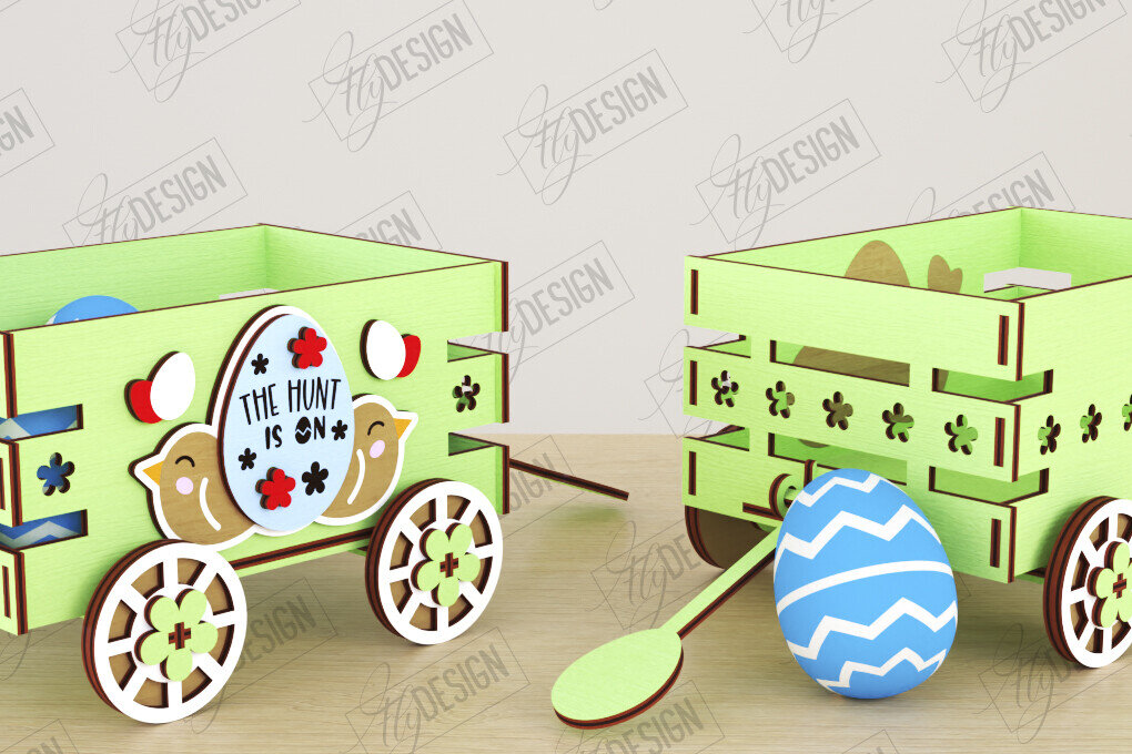 Σετ των 2 Intra απο ξύλο plywood  Χρώμα wenge 3mm-4mm πάχος - Πασχαλινό καρότσι με αυγά | Πασχαλινή Αυγοθήκη |CNC Δίασταση 15x15 cm INTRAFABR-122073697