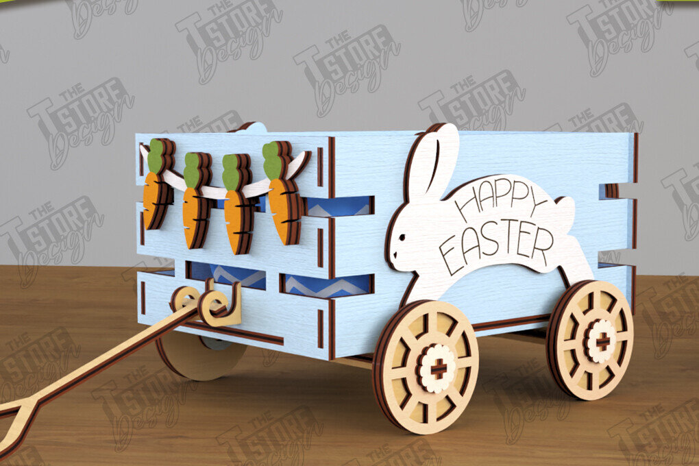 Σετ των 2 Intra απο ξύλο plywood  Χρώμα wenge 3mm-4mm πάχος - Πασχαλινό καρότσι με αυγά | Πασχαλινή Αυγοθήκη |CNC Δίασταση 15x15 cm INTRAFABR-122246589