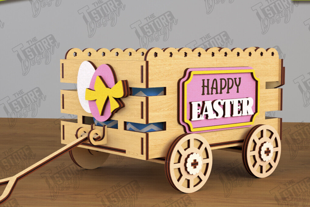 Σετ των 2 Intra απο ξύλο plywood  Χρώμα wenge 3mm-4mm πάχος - Πασχαλινό καρότσι με αυγά | Πασχαλινή Αυγοθήκη |CNC Δίασταση 15x15 cm INTRAFABR-92807288