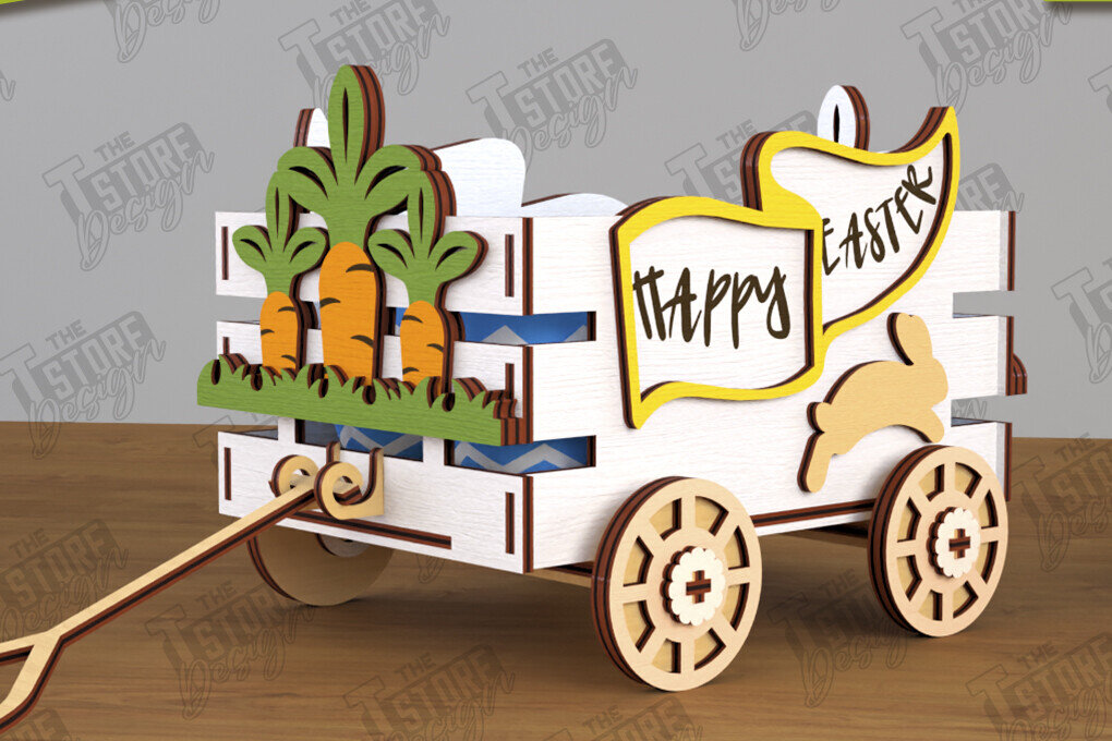 Σετ των 2 Intra απο ξύλο plywood  Χρώμα wenge 3mm-4mm πάχος - Πασχαλινό καρότσι με αυγά | Πασχαλινή Αυγοθήκη |CNC Δίασταση 15x15 cm INTRAFABR-91199822