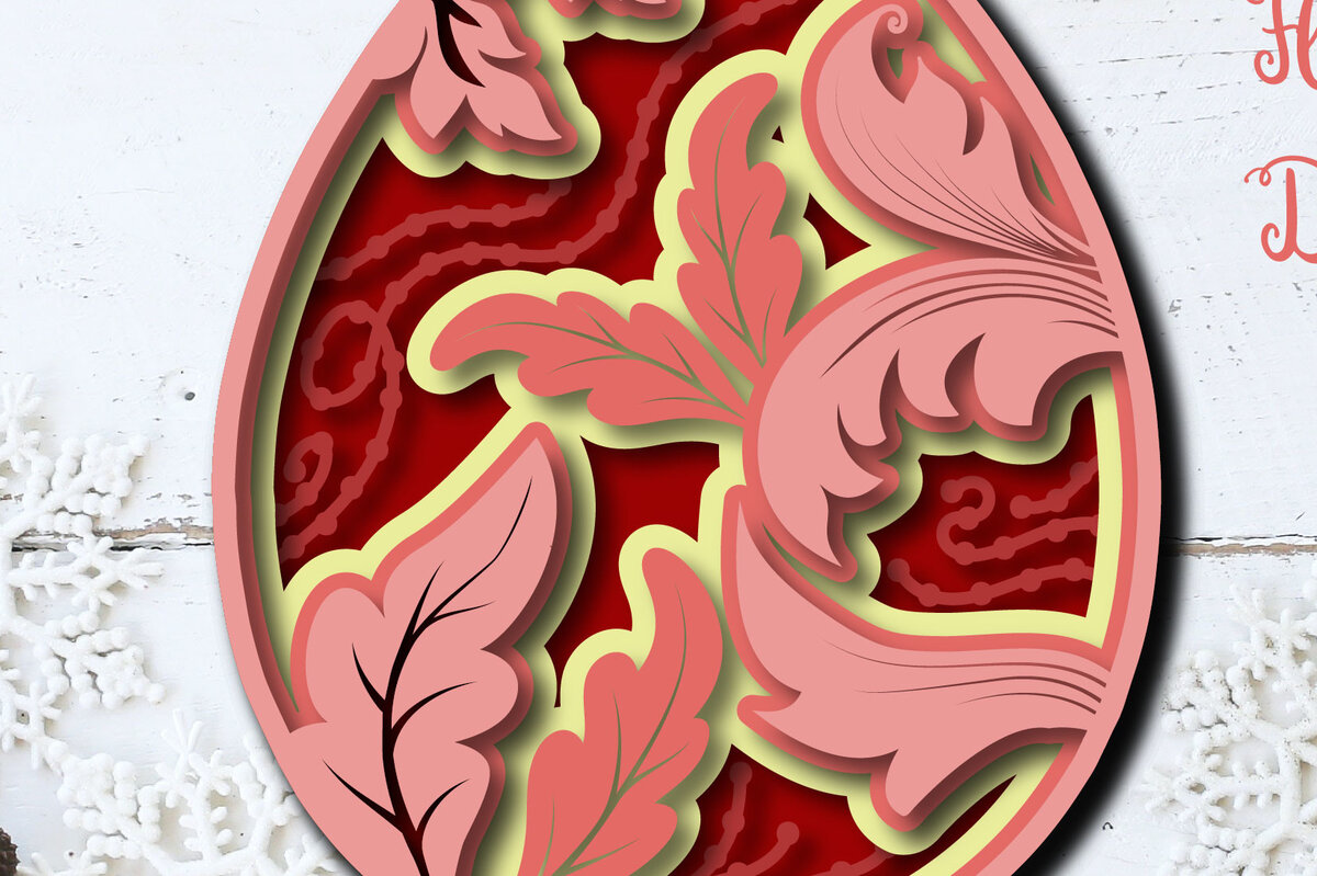 Σετ των 2 Intra απο ξύλο plywood  Χρώμα wenge 3mm-4mm πάχος - Πασχαλινό αυγό Floral Multilayer Cut Δίασταση 15x15 cm INTRAFABR-58221060