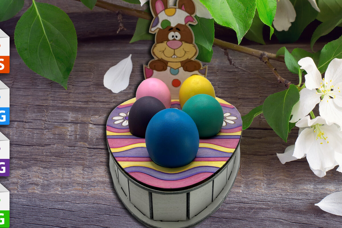 Σετ των 2 Intra απο ξύλο plywood  Χρώμα wenge 3mm-4mm πάχος - Πασχαλινή αυγοθήκη με λαγουδάκι V1 Δίασταση 20x20 cm INTRAFABR-94826104