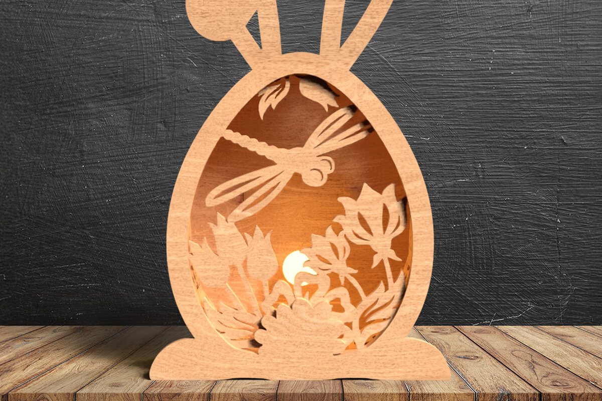 Σετ των 2 Intra απο ξύλο plywood  Χρώμα wenge 3mm-4mm πάχος - Easter Egg Lantern - κοπής με λέιζερ Δίασταση 15x15 cm INTRAFABR-93008101