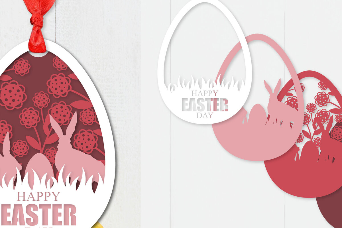 Σετ των 2 Intra απο ξύλο plywood  Χρώμα wenge 3mm-4mm πάχος - Πασχαλινό αυγό με στρώσεις Papercut Δίασταση 15x15 cm INTRAFABR-96446642