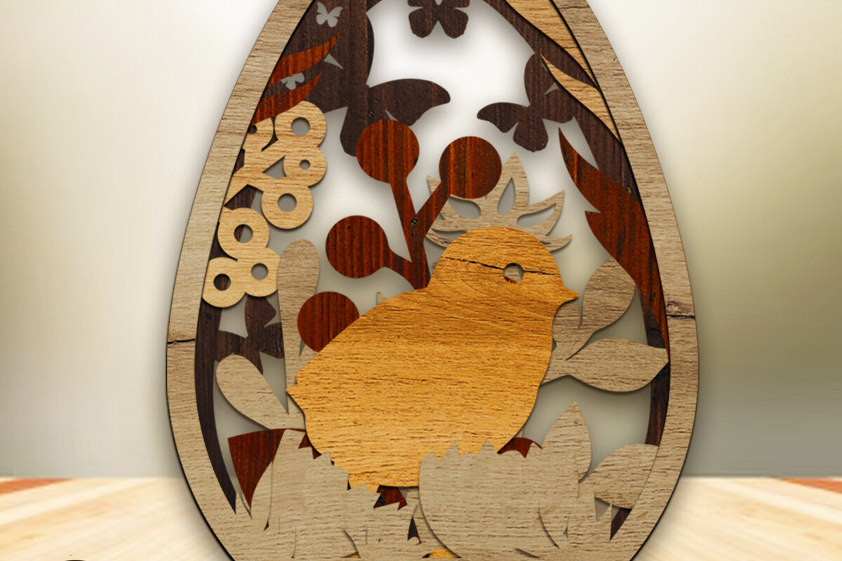 Σετ των 2 Intra απο ξύλο plywood  Χρώμα wenge 3mm-4mm πάχος - Πρότυπο κοπής λέιζερ πολλαπλών στρωμάτων Πασχαλινό αυγό Δίασταση 4x5 cm INTRAFABR-100109781