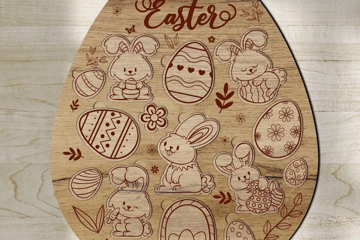 Σετ των 2 Intra απο ξύλο plywood  Χρώμα wenge 3mm-4mm πάχος - Πασχαλινό Αυγό - Παζλ για Παιδιά Δίασταση 5x6 cm INTRAFABR-120885526