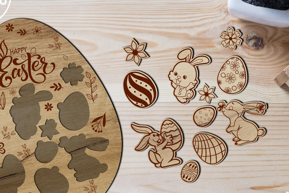 Σετ των 2 Intra απο ξύλο plywood  Χρώμα wenge 3mm-4mm πάχος - Πασχαλινό αυγό παζλ για παιδιά Δίασταση 5x6 cm INTRAFABR-70665808