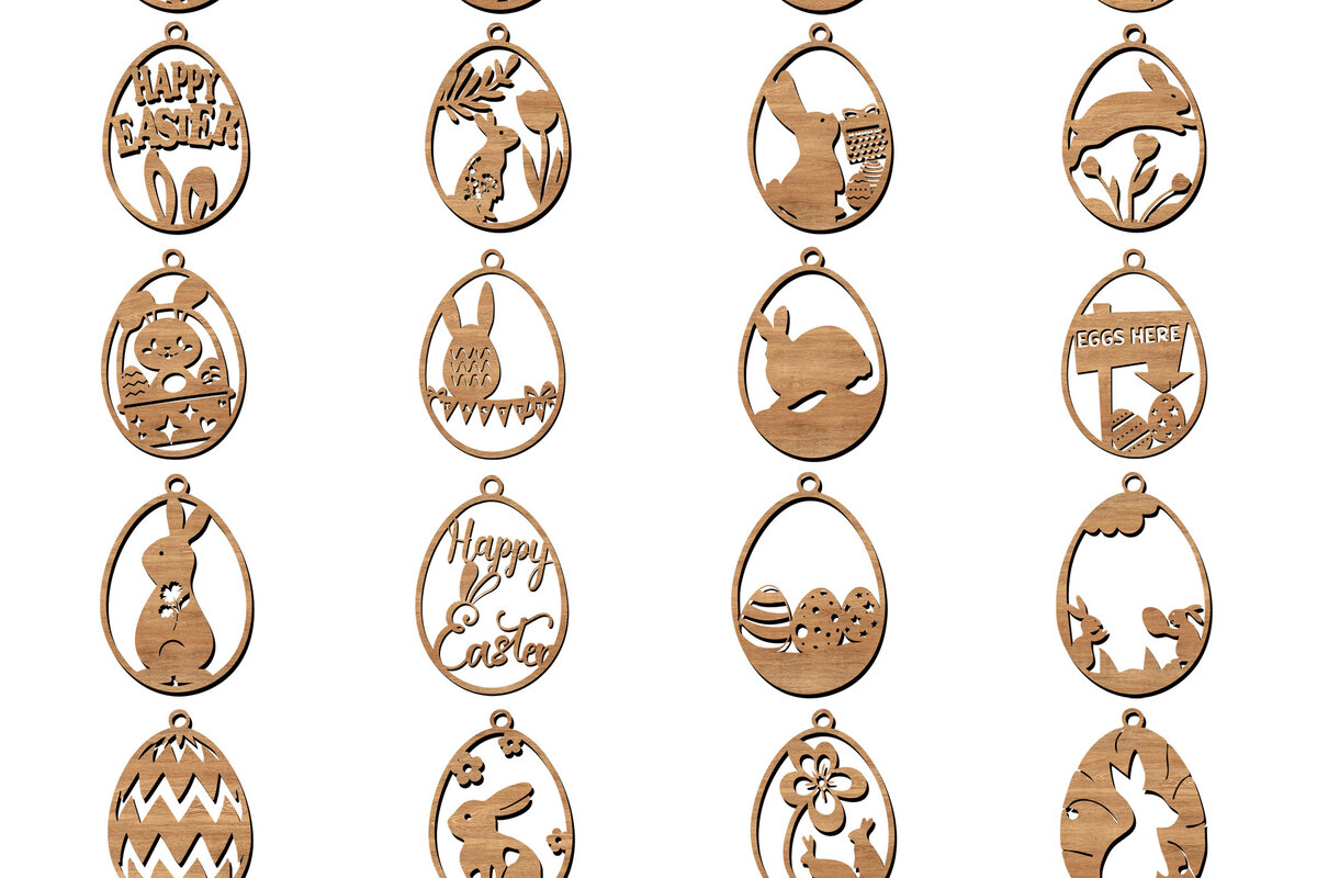 Σετ των 2 Intra απο ξύλο plywood  Χρώμα wenge 3mm-4mm πάχος - Πασχαλινά στολίδια κομμένα με λέιζερ σε σχήμα αυγού Δίασταση 6x6 cm INTRAFABR-100171121