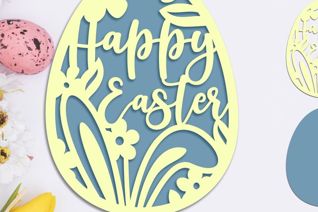 Σετ των 2 Intra απο ξύλο plywood  Χρώμα wenge 3mm-4mm πάχος - Πασχαλινό Αυγό , Καλό Πάσχα Papercut Δίασταση 8x8 cm INTRAFABR-102575499