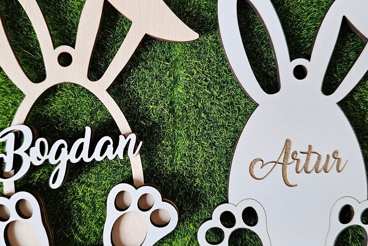 Σετ των 2 Intra απο ξύλο plywood  Χρώμα wenge 3mm-4mm πάχος - Πασχαλινή Ετικέτα Αυγού , Λέιζερ αυτιών λαγουδάκι Δίασταση 4x4 cm INTRAFABR-40048230