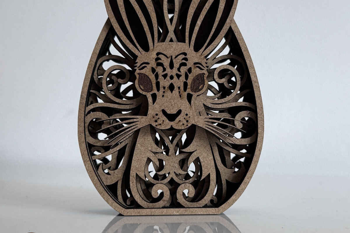 Σετ των 2 Intra απο ξύλο plywood  Χρώμα wenge 3mm-4mm πάχος - Πασχαλινό αυγό με κουνέλι, διακόσμηση σπιτιού Δίασταση 5x4 cm INTRAFABR-72458276