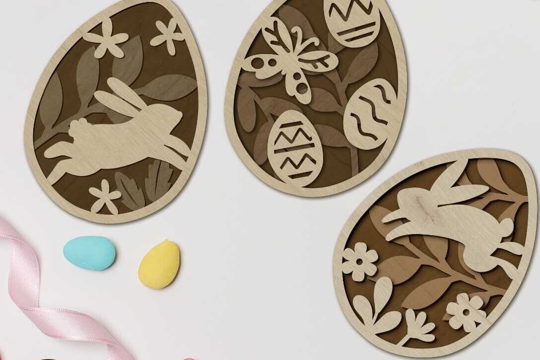 Σετ των 2 Intra απο ξύλο plywood  Χρώμα wenge 3mm-4mm πάχος - Δέσμη Πασχαλινών Αυγών, Πολυεπίπεδη διακόσμηση Δίασταση 2x7 cm INTRAFABR-77823460