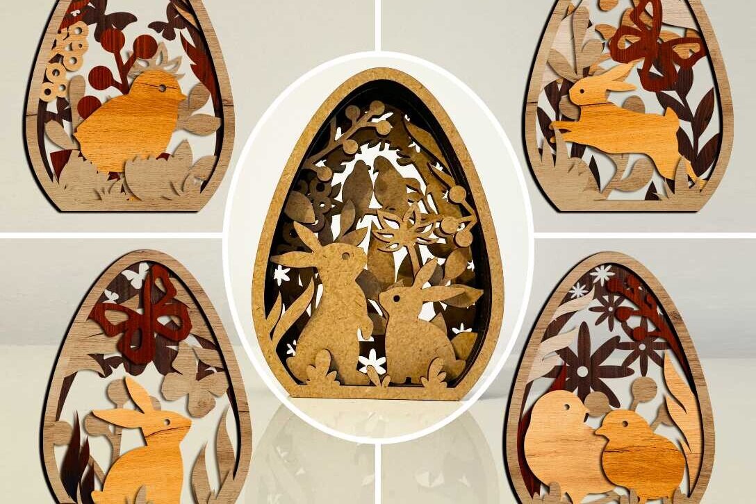 Σετ των 2 Intra απο ξύλο plywood  Χρώμα wenge 3mm-4mm πάχος - Σετ πασχαλινών αυγών, διακοσμητικά πρότυπα Δίασταση 4x5 cm INTRAFABR-77823438