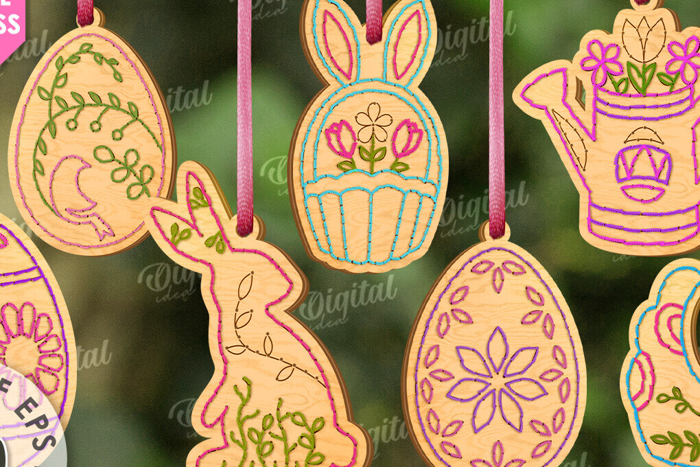 Σετ των 2 Intra απο ξύλο plywood  Χρώμα wenge 3mm-4mm πάχος - Πακέτο λέιζερ πασχαλινών κεντημάτων Δίασταση 15x15 cm INTRAFABR-92051042