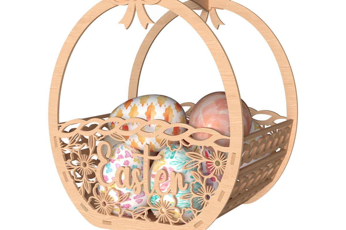 Intra απο ξύλο plywood  Χρώμα wenge 3mm-4mm πάχος - Πασχαλινό καλάθι με λουλούδια με κείμενο Δίασταση 30x20 cm INTRAFABR-125035159