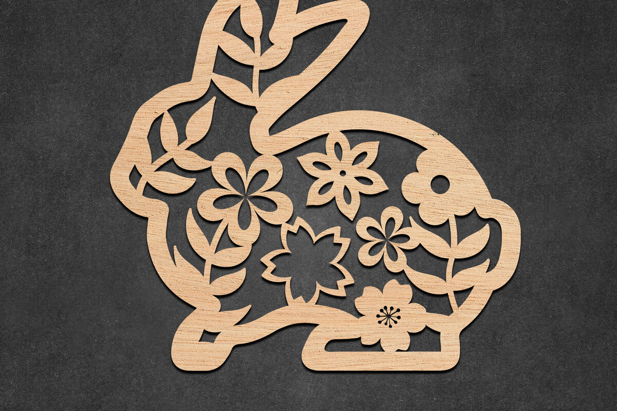 Intra απο ξύλο plywood  Χρώμα wenge 3mm-4mm πάχος - Πασχαλινό λουλουδάτο λαγουδάκι με λέιζερ Δίασταση 30x20 cm INTRAFABR-125035192