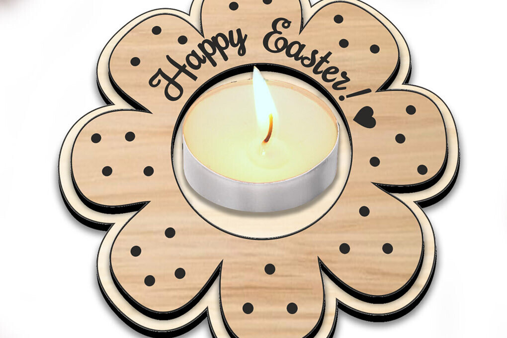 Σετ των 2 Intra απο ξύλο plywood  Χρώμα wenge 3mm-4mm πάχος - Κηροπήγιο λέιζερ Πασχαλινό Λουλούδι Δίασταση 15x15 cm INTRAFABR-70822829