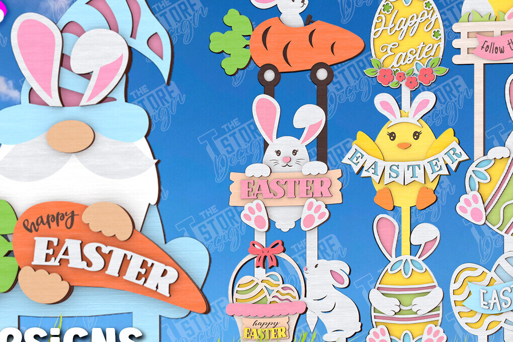 Σετ των 2 Intra απο ξύλο plywood  Χρώμα wenge 3mm-4mm πάχος - Πακέτο Πασχαλινών Κήπου | Αρχεία CNC Δίασταση 15x15 cm INTRAFABR-104810570