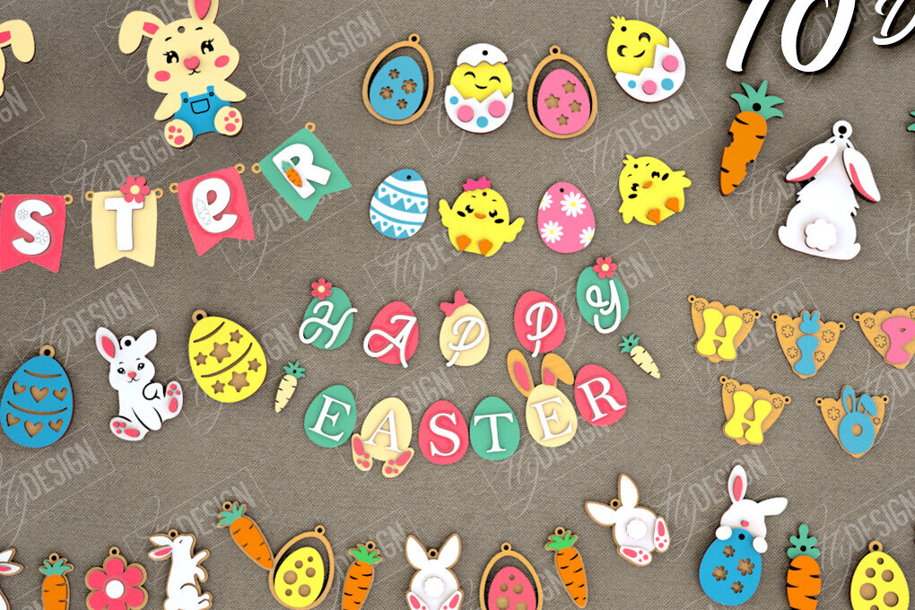 Σετ των 2 Intra απο ξύλο plywood  Χρώμα wenge 3mm-4mm πάχος - Πασχαλινή γιρλάντα | Πασχαλινό πανό Δίασταση 15x15 cm INTRAFABR-115488191